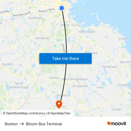 Boston to Bloom Bus Terminal map