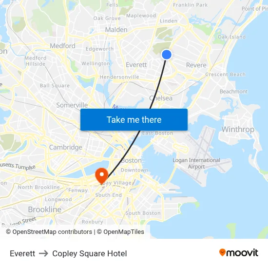 Everett to Copley Square Hotel map