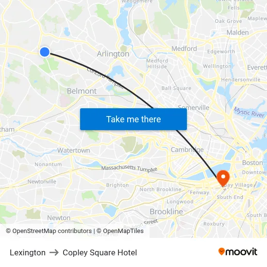 Lexington to Copley Square Hotel map