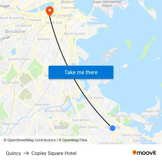 Quincy to Copley Square Hotel map