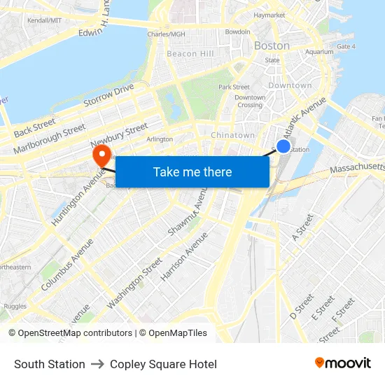 South Station to Copley Square Hotel map
