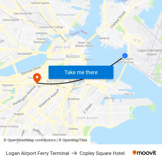Logan Airport Ferry Terminal to Copley Square Hotel map