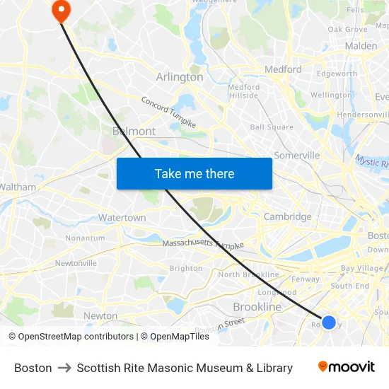 Boston to Scottish Rite Masonic Museum & Library map
