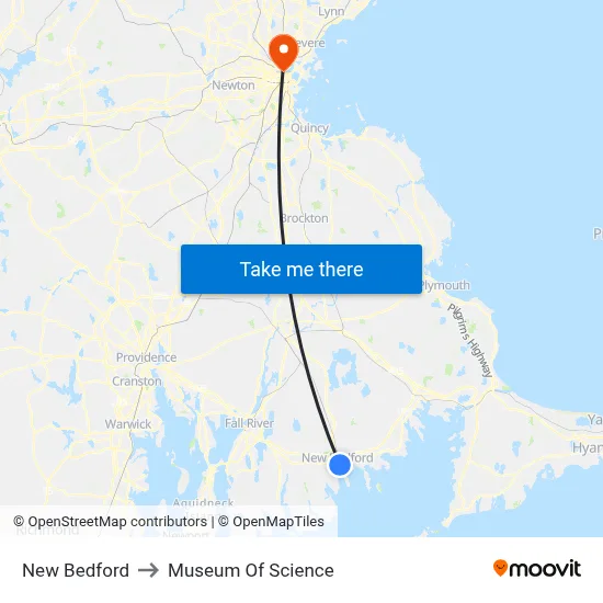 New Bedford to Museum Of Science map