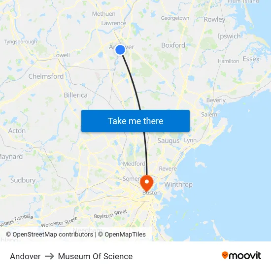 Andover to Museum Of Science map