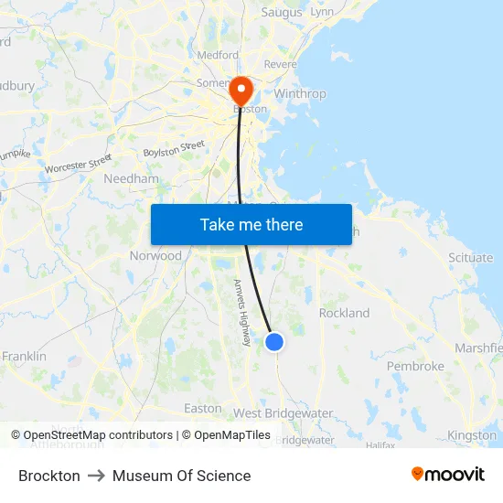 Brockton to Museum Of Science map