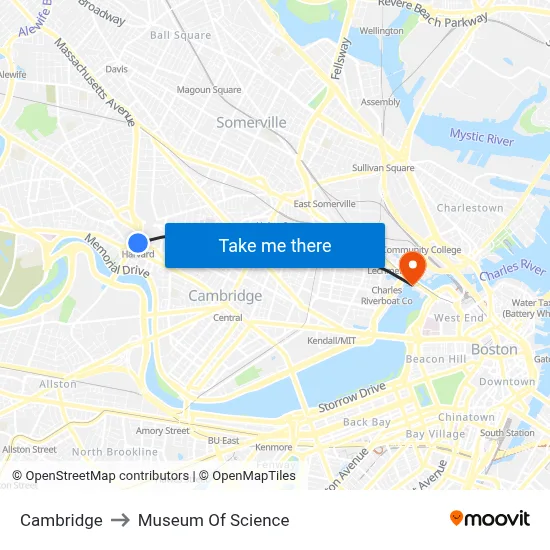 Cambridge to Museum Of Science map