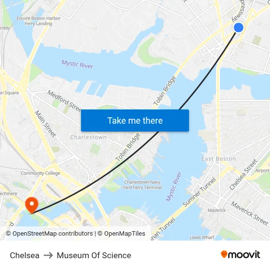 Chelsea to Museum Of Science map