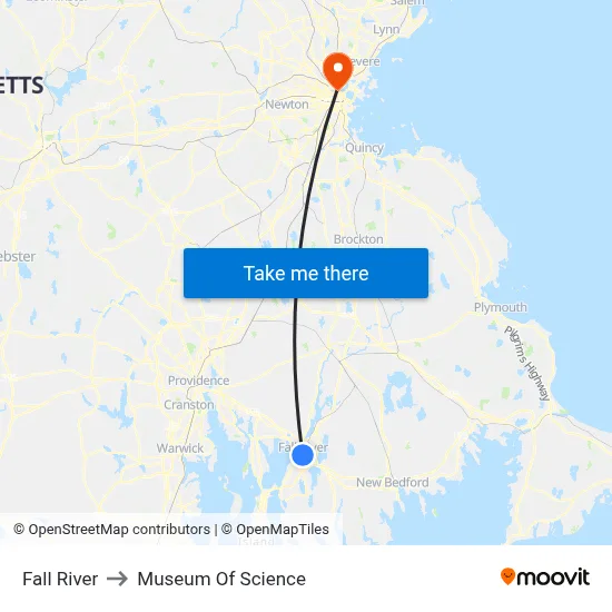 Fall River to Museum Of Science map