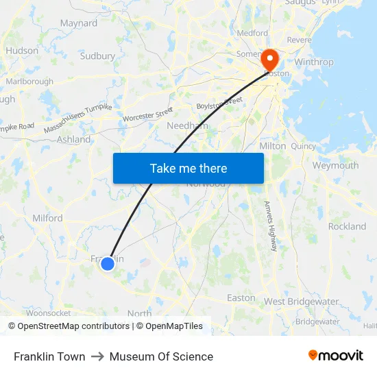 Franklin Town to Museum Of Science map