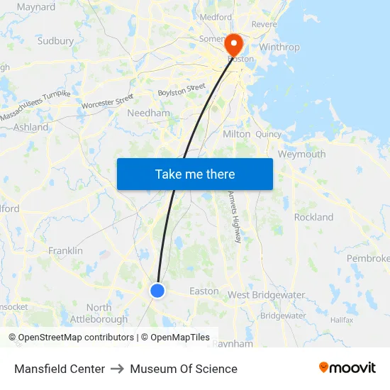 Mansfield Center to Museum Of Science map