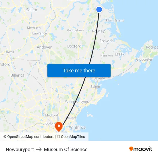 Newburyport to Museum Of Science map