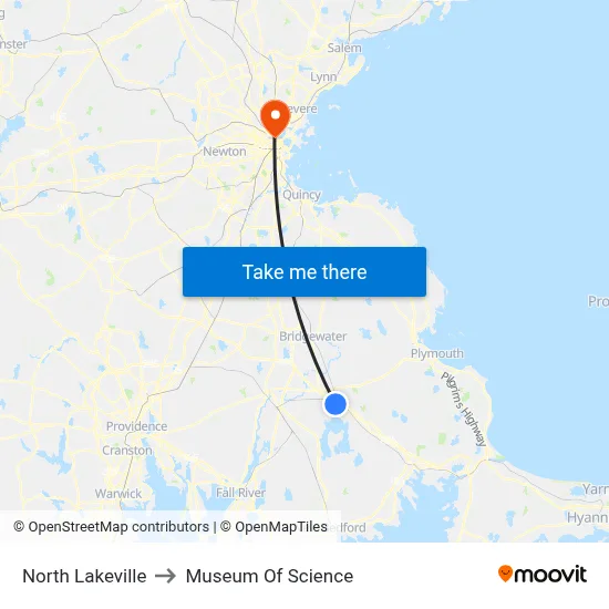 North Lakeville to Museum Of Science map