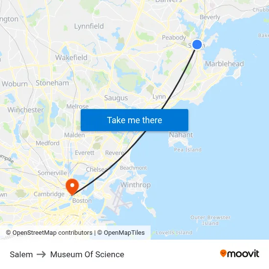 Salem to Museum Of Science map