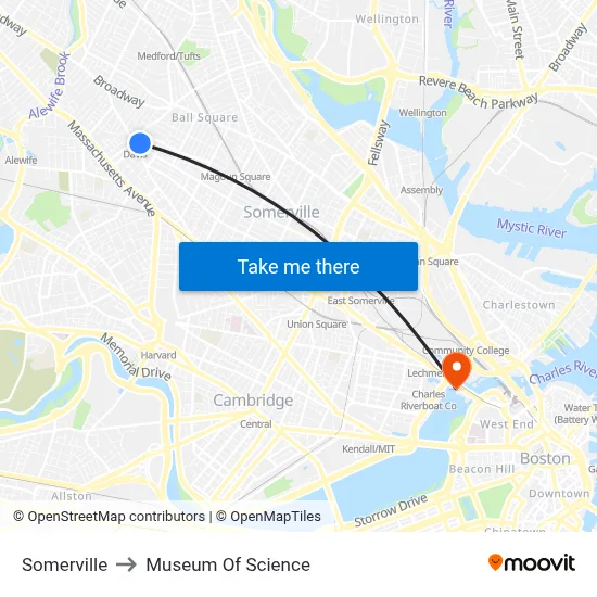 Somerville to Museum Of Science map