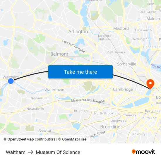 Waltham to Museum Of Science map