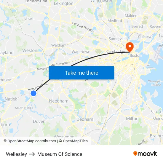 Wellesley to Museum Of Science map