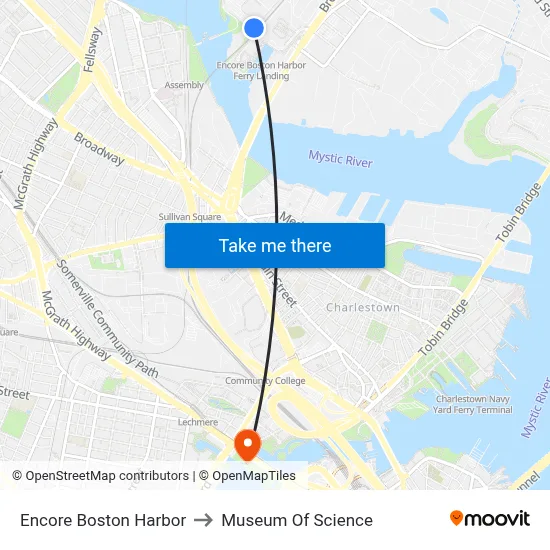 Encore Boston Harbor to Museum Of Science map