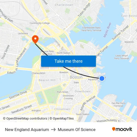 New England Aquarium to Museum Of Science map