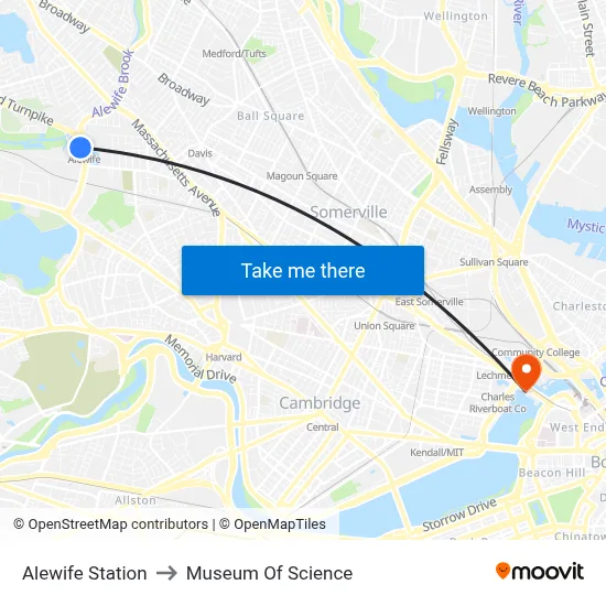 Alewife Station to Museum Of Science map