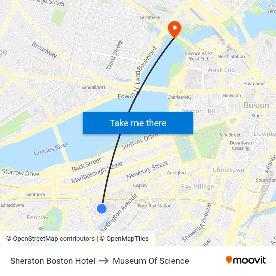 Sheraton Boston Hotel to Museum Of Science map