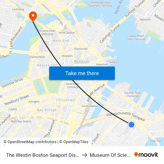 The Westin Boston Seaport District to Museum Of Science map
