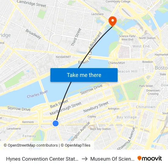 Hynes Convention Center Station to Museum Of Science map