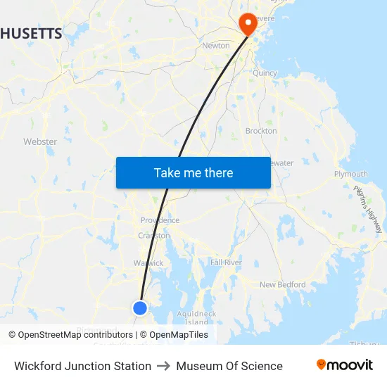 Wickford Junction Station to Museum Of Science map