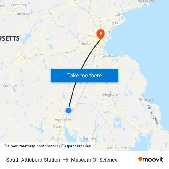South Attleboro Station to Museum Of Science map