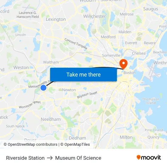 Riverside Station to Museum Of Science map