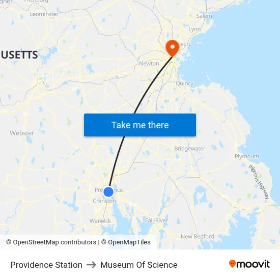 Providence Station to Museum Of Science map