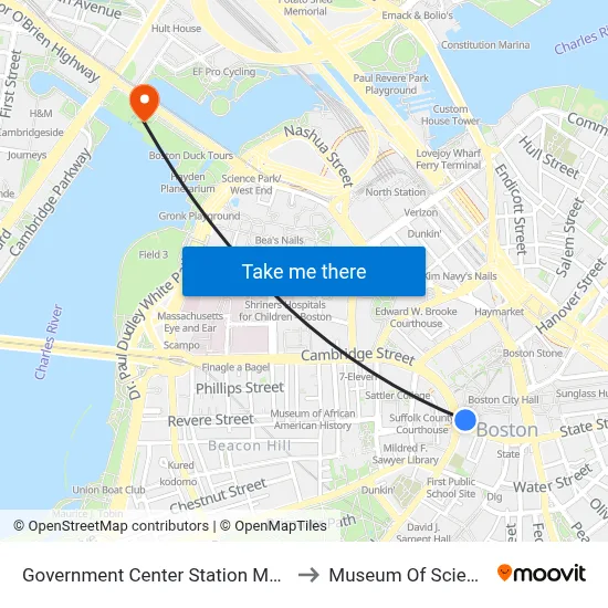 Government Center Station MBTA to Museum Of Science map