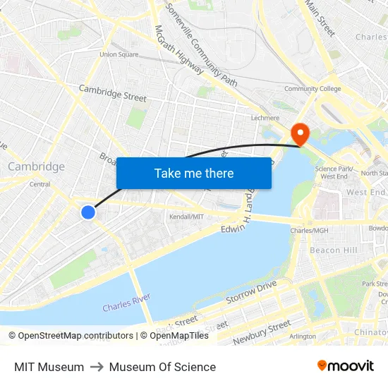 MIT Museum to Museum Of Science map