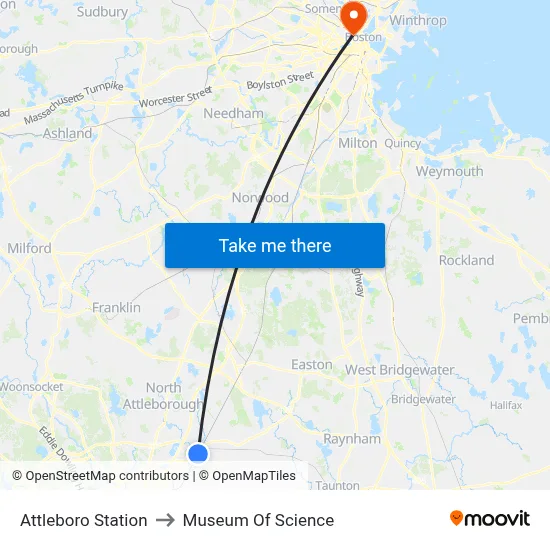 Attleboro Station to Museum Of Science map