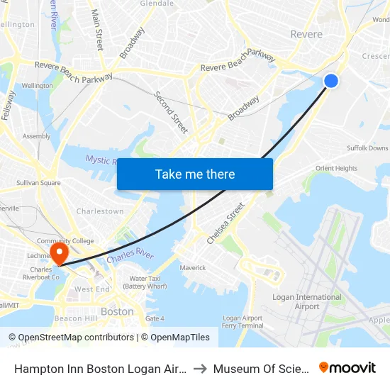 Hampton Inn Boston Logan Airport to Museum Of Science map