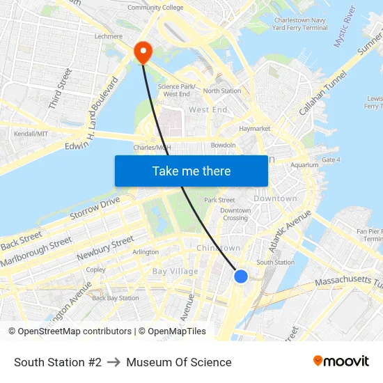 South Station #2 to Museum Of Science map