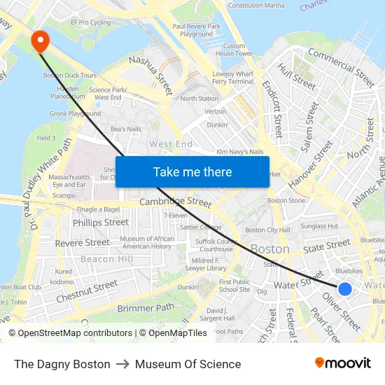 The Dagny Boston to Museum Of Science map