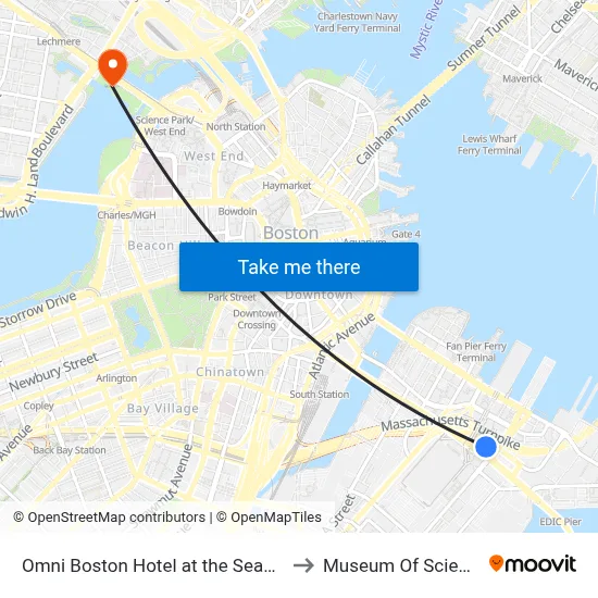 Omni Boston Hotel at the Seaport to Museum Of Science map