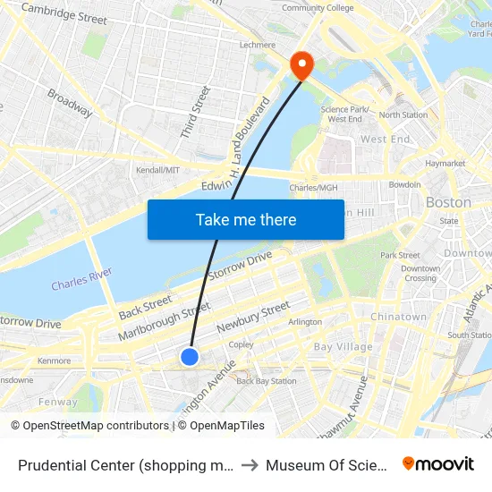Prudential Center (shopping mall) to Museum Of Science map