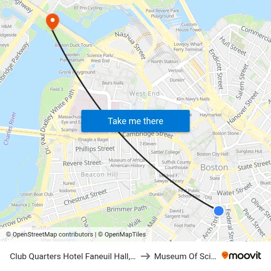 Club Quarters Hotel Faneuil Hall, Boston to Museum Of Science map