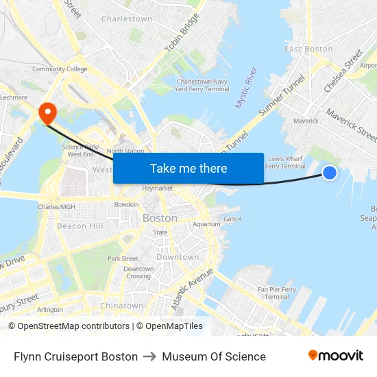 Flynn Cruiseport Boston to Museum Of Science map