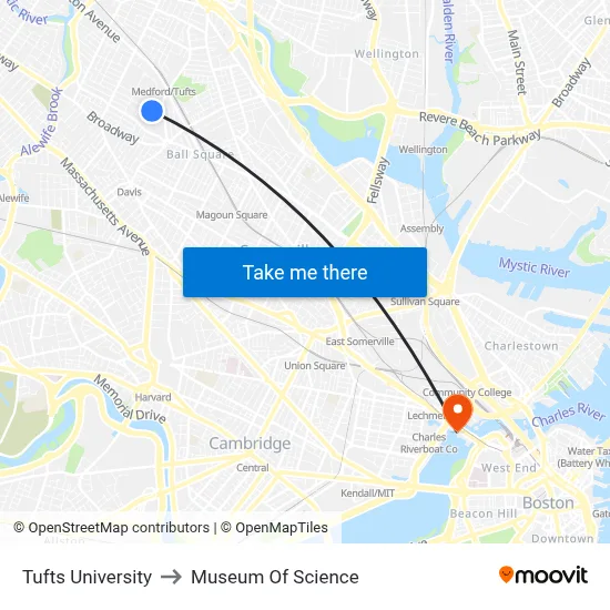 Tufts University, 40 Talbot Ave to Museum Of Science map