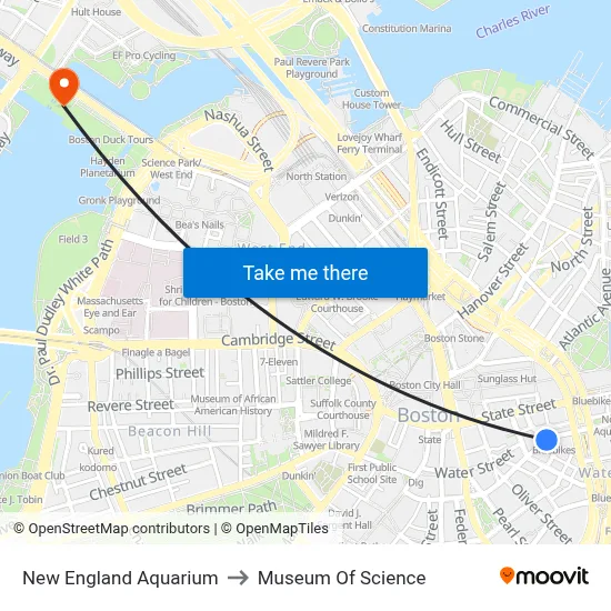 New England Aquarium to Museum Of Science map