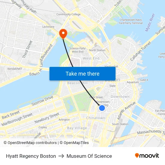 Hyatt Regency Boston to Museum Of Science map