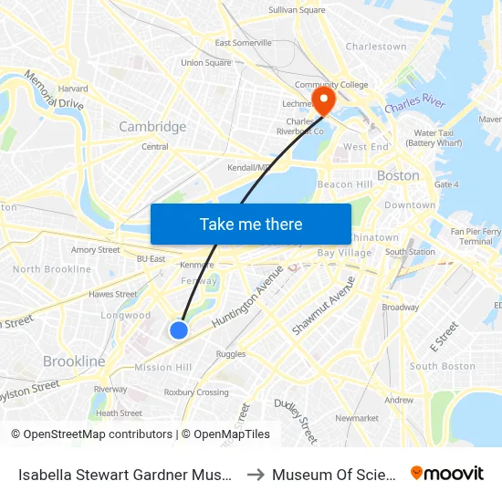 Isabella Stewart Gardner Museum to Museum Of Science map