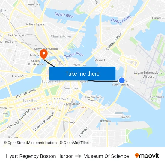 Hyatt Regency Boston Harbor to Museum Of Science map