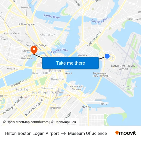 Hilton Boston Logan Airport to Museum Of Science map