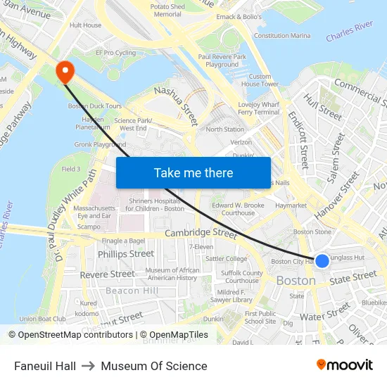 Faneuil Hall to Museum Of Science map