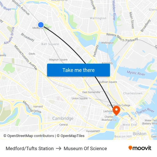 Medford/Tufts Station to Museum Of Science map
