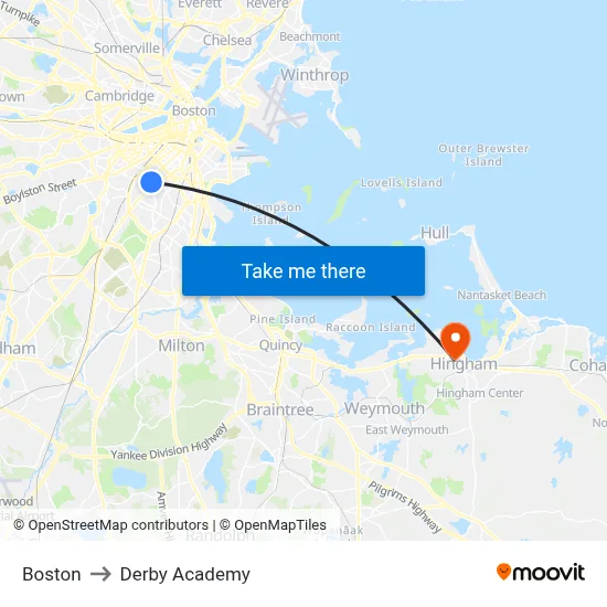 Boston to Derby Academy map